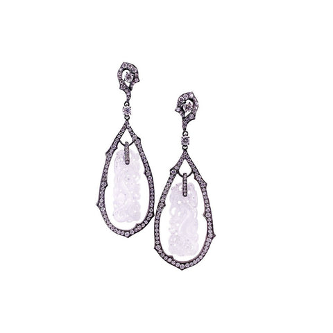 White Jade Dangle Earrings  CH Collection