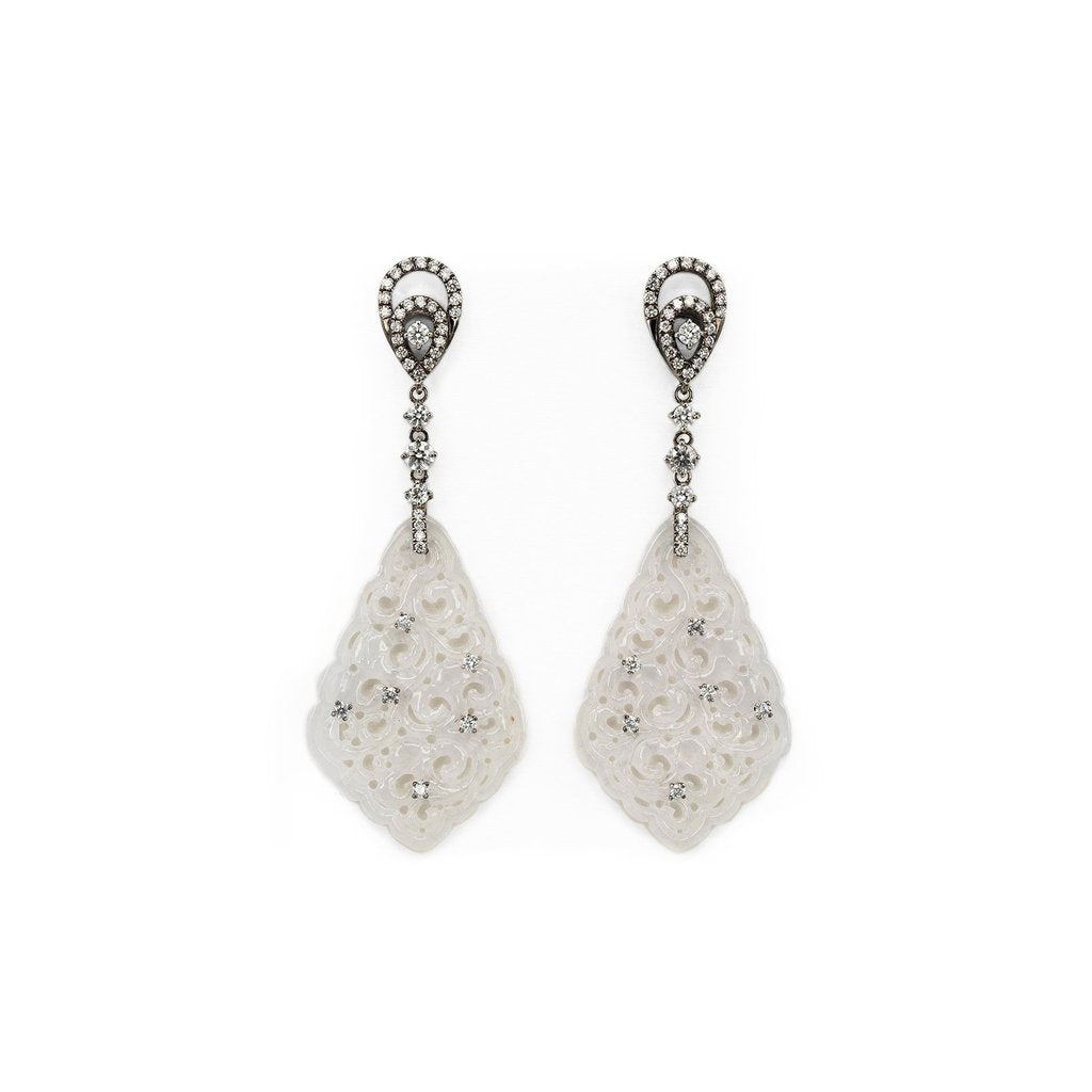 White Jade Dangle Earrings  CH Collection