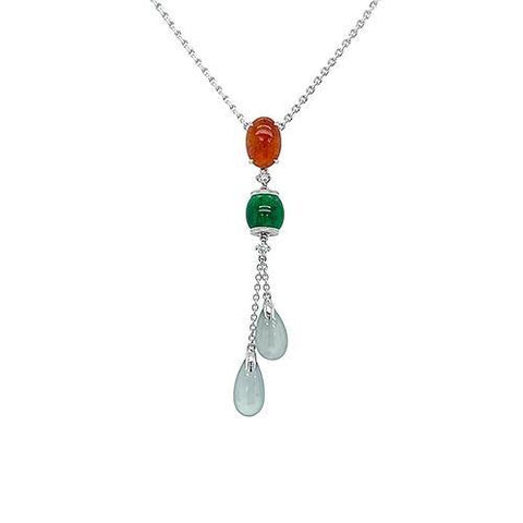 White, Orange, Green Jade Necklace  CH Collection