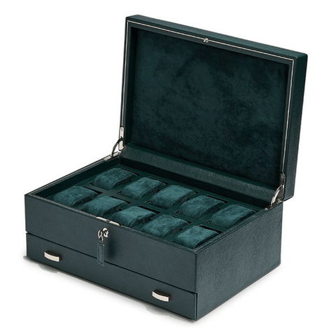 WOLF 1834 British Racing Green 10 Piece Watch Box with Storage