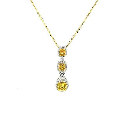 Yellow Diamond Drop Pendant and Chain